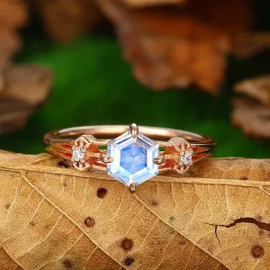 0.8 CT Hexagon Cut Split Shank Moonstone Ring in Sliver Promise Anniversary Women Gift
