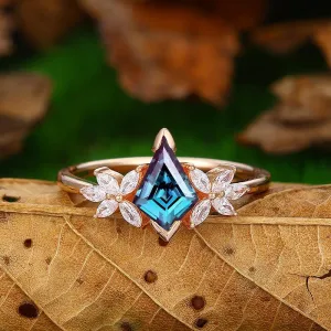 1.35 CT  Kite Cut Cluster Alexandrite Rose Gold Marquise Floral Engagement Ring