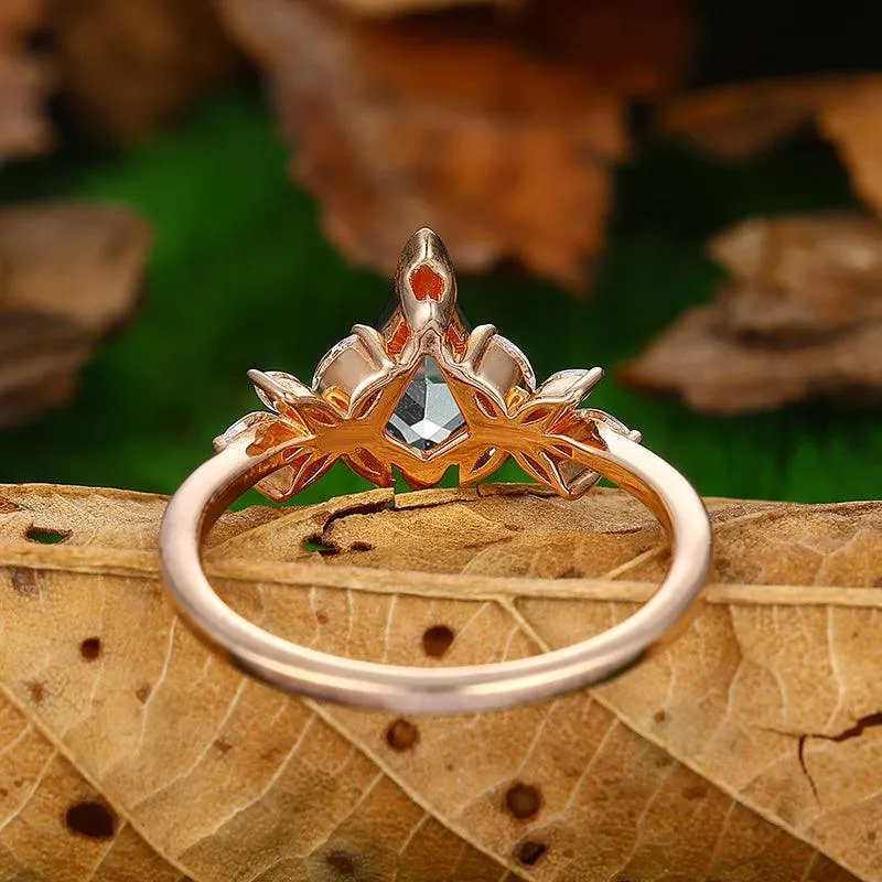 1.35 CT  Kite Cut Cluster Alexandrite Rose Gold Marquise Floral Engagement Ring