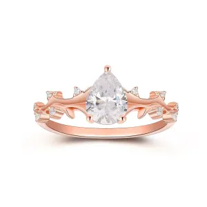 1.3CT Pear Shaped Moissanite Wedding Ring Branch Engagement Ring Art Deco Ring