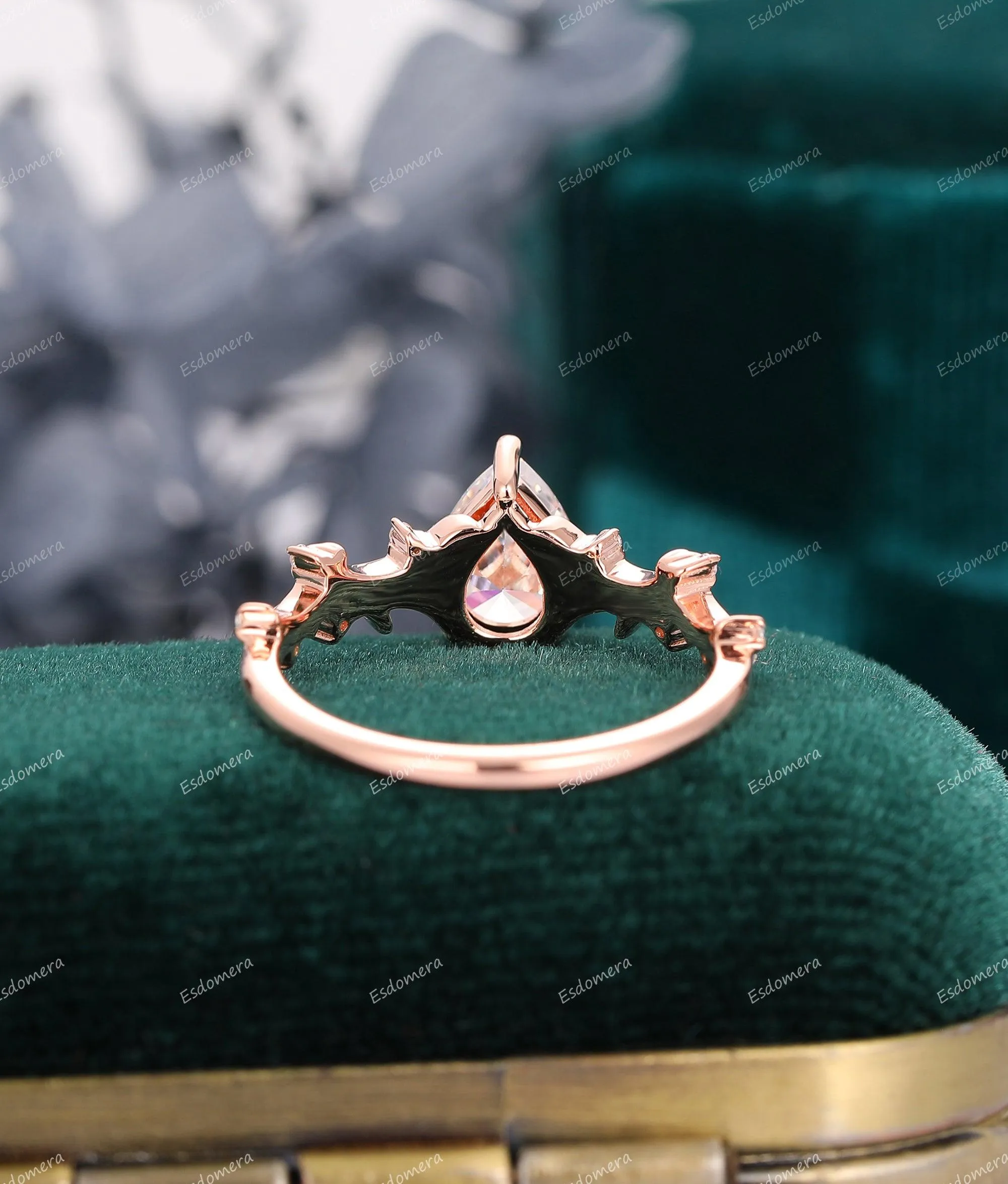 1.3CT Pear Shaped Moissanite Wedding Ring Branch Engagement Ring Art Deco Ring