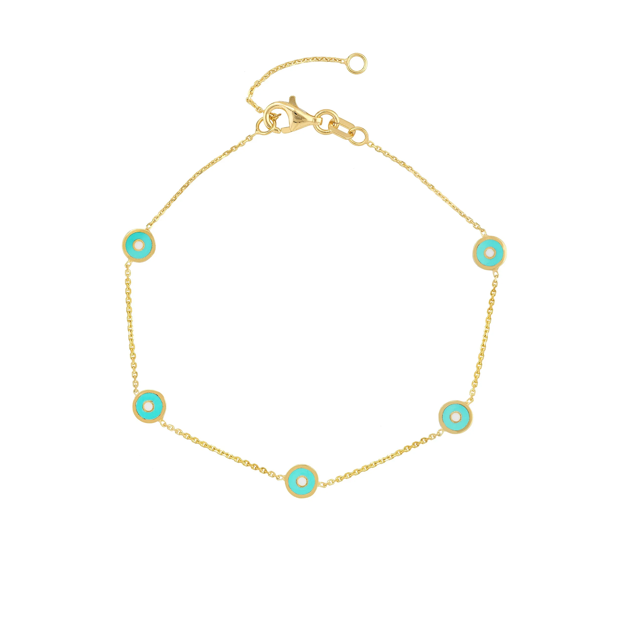 14K ENAMEL EVIL EYE STATION BRACELET