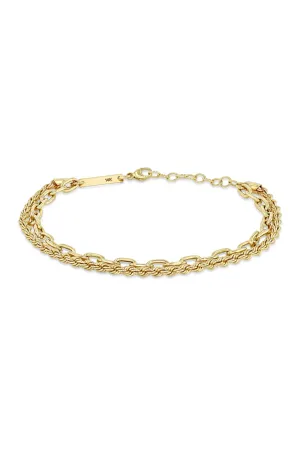 14k Medium Rope & Square Oval Link Double Chain Bracelet