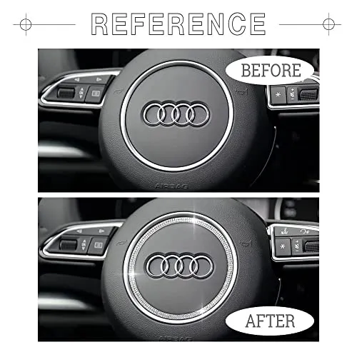 1797 for Audi Accessories Steering Wheel Emblem Logo Cover Q5 Q7 Q3 A4 A3 A5 A6 Q8 Bling Car Badge Sticker Decal Crystal Silver