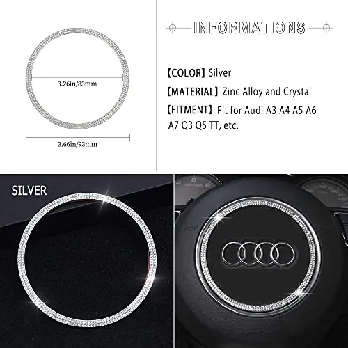 1797 for Audi Accessories Steering Wheel Emblem Logo Cover Q5 Q7 Q3 A4 A3 A5 A6 Q8 Bling Car Badge Sticker Decal Crystal Silver