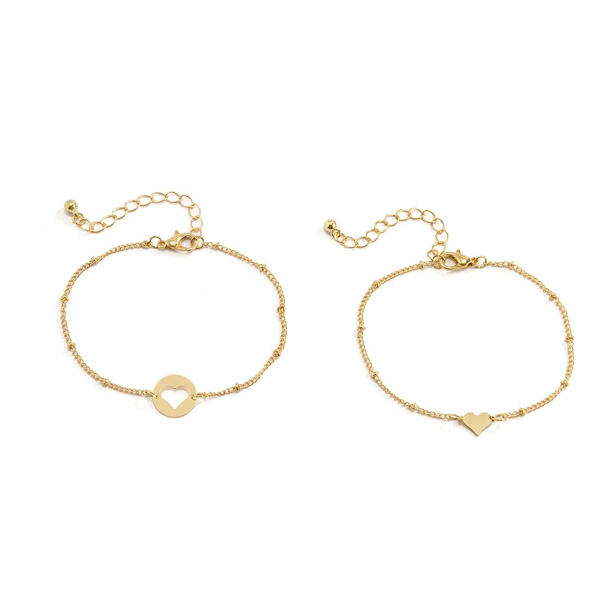 18K Gold-Plated Openwork Heart Charm Bracelet Set