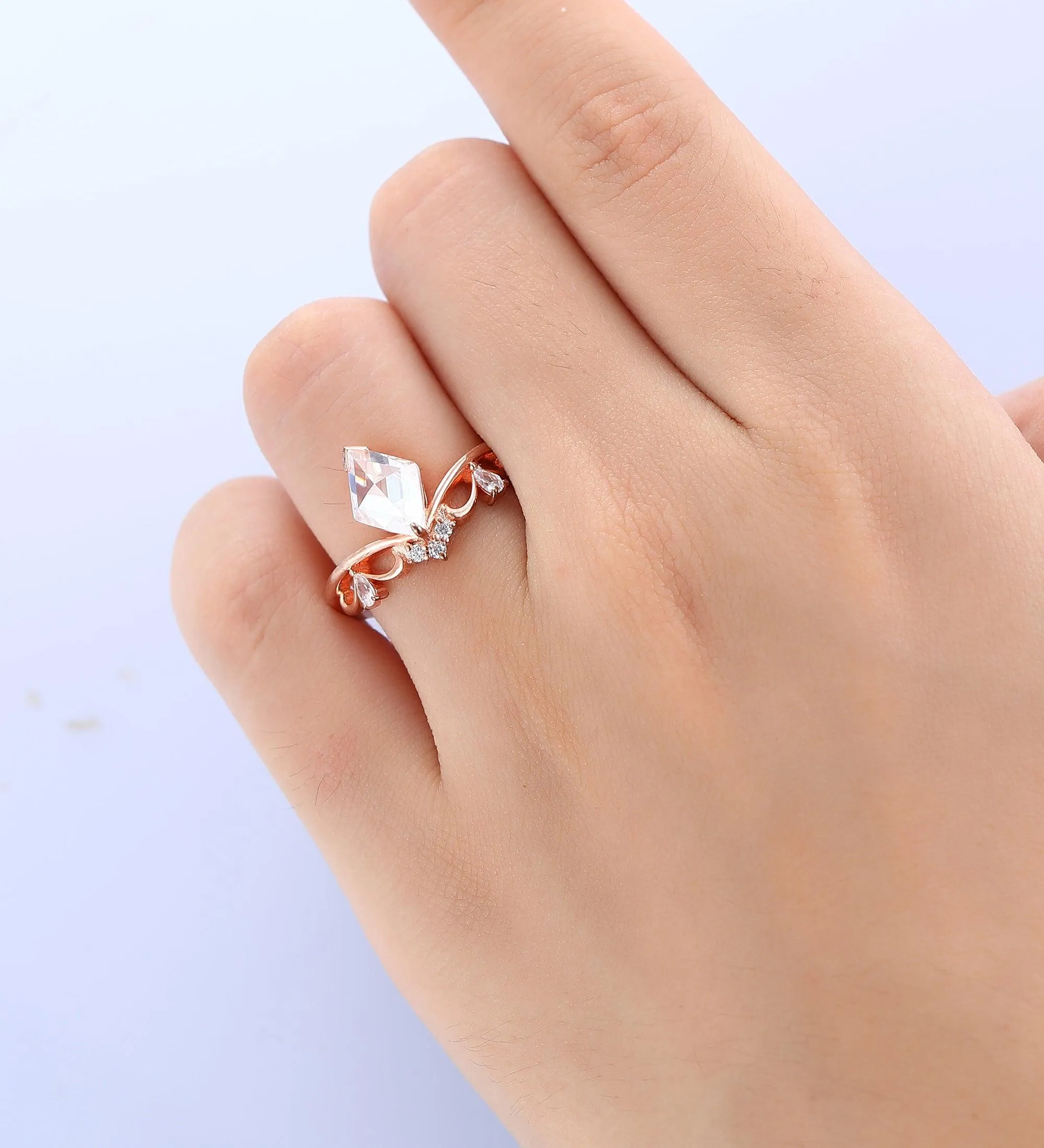 2 CT Rose Gold Rhombus Cut Moissanite Engagement Ring