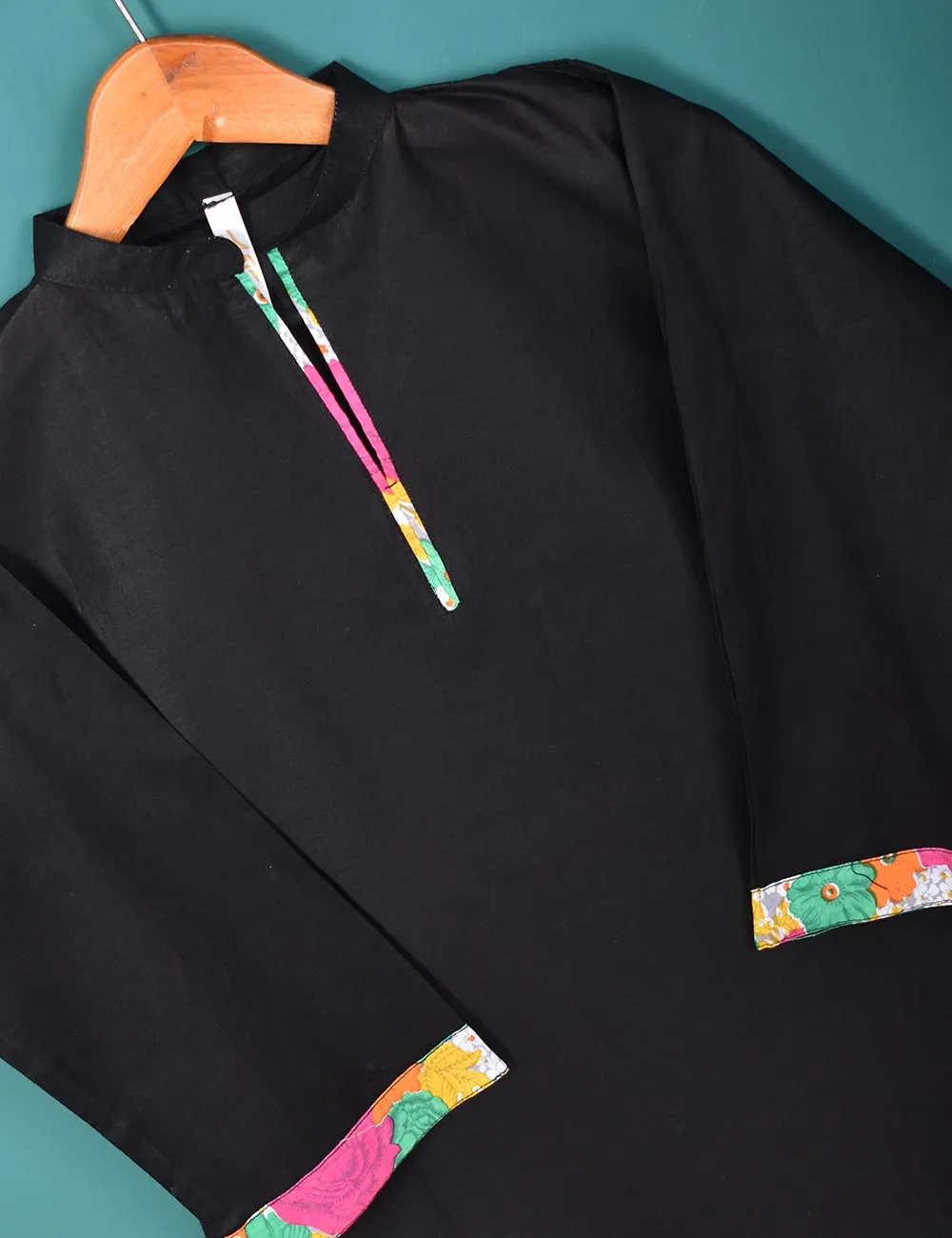 2 Pc Summer Stitched Wear - 2Pc Cotton Stitched Dress With Printed Shalwar - Prismatic Black (STP-002A)