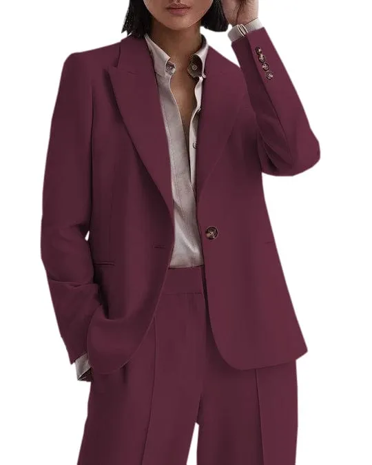 2 Piece Business Casual Peak Lapel Women Suit (Blazer Pants)
