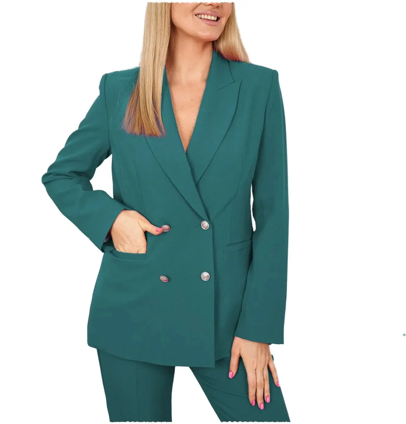 2 Pieces Double Breasted Peak Lapel Women Suit（Blazer Pants）