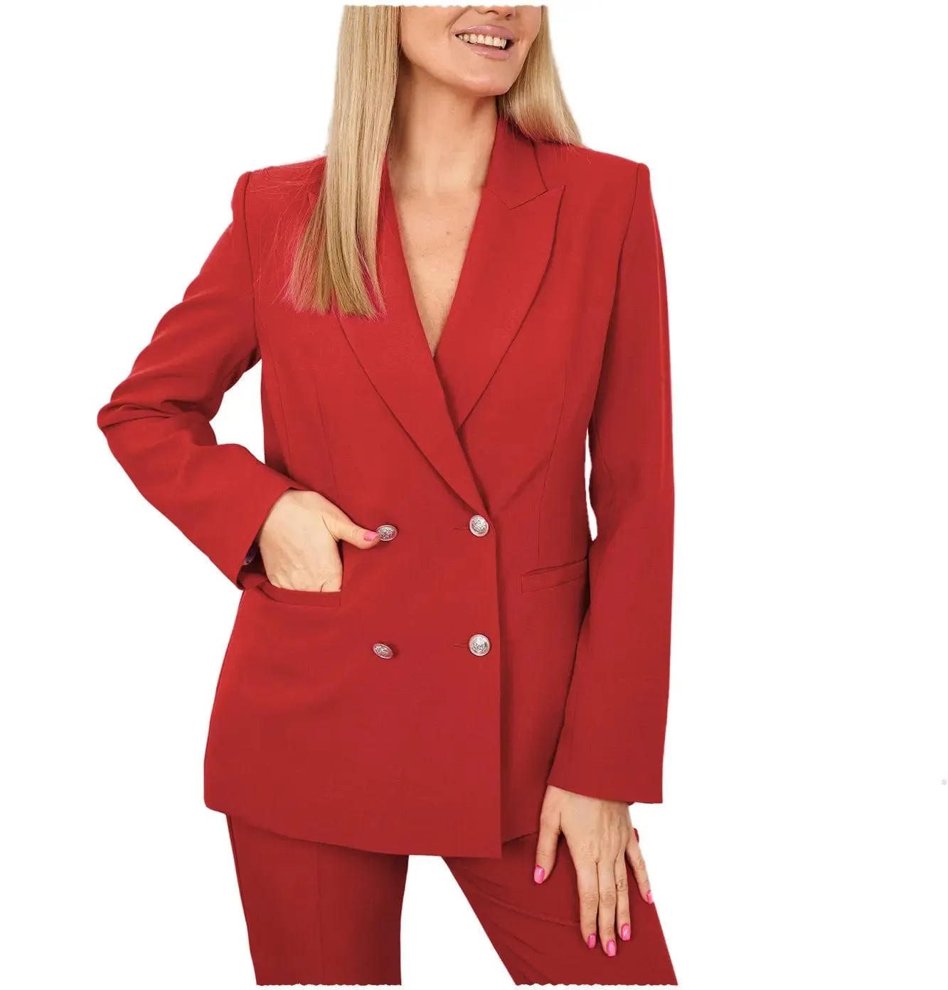 2 Pieces Double Breasted Peak Lapel Women Suit（Blazer Pants）