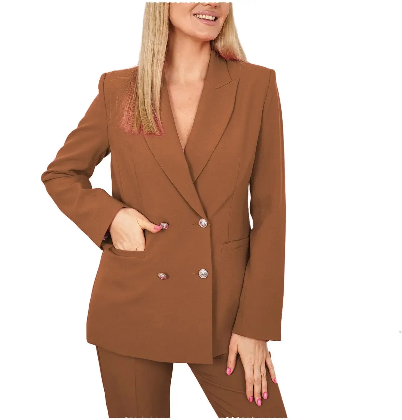 2 Pieces Double Breasted Peak Lapel Women Suit（Blazer Pants）