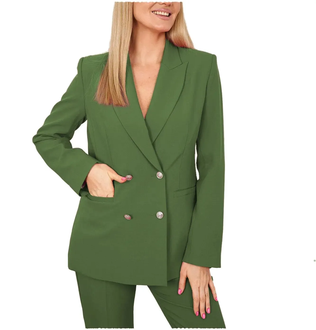2 Pieces Double Breasted Peak Lapel Women Suit（Blazer Pants）