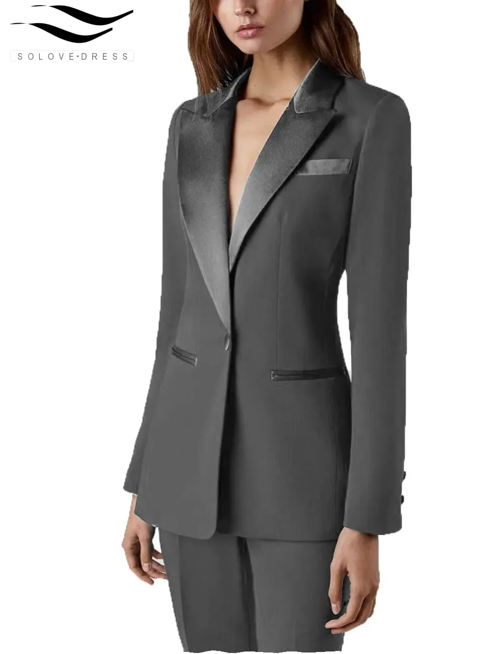 2 Pieces Single Buttons Peak Lapel Women Suit