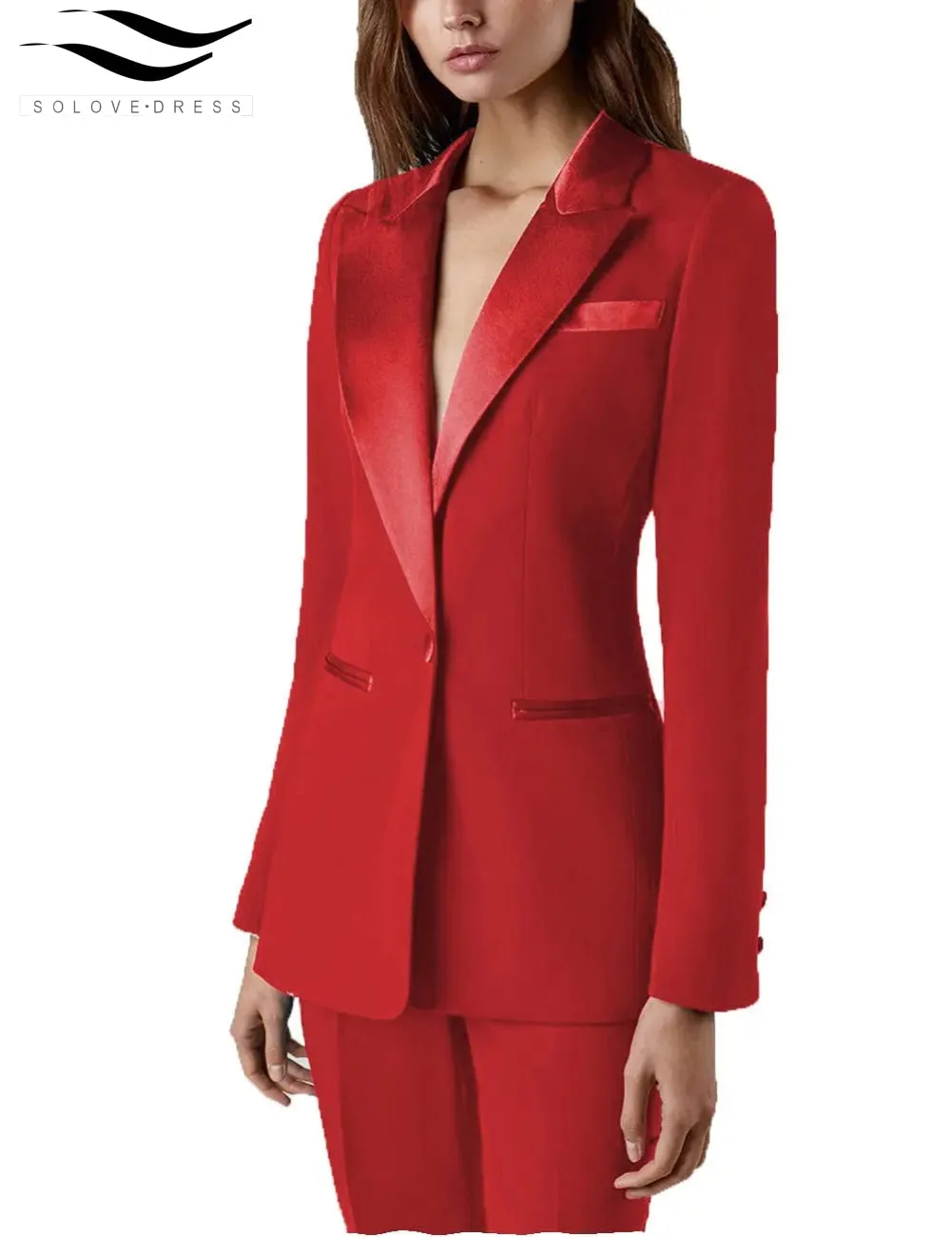 2 Pieces Single Buttons Peak Lapel Women Suit