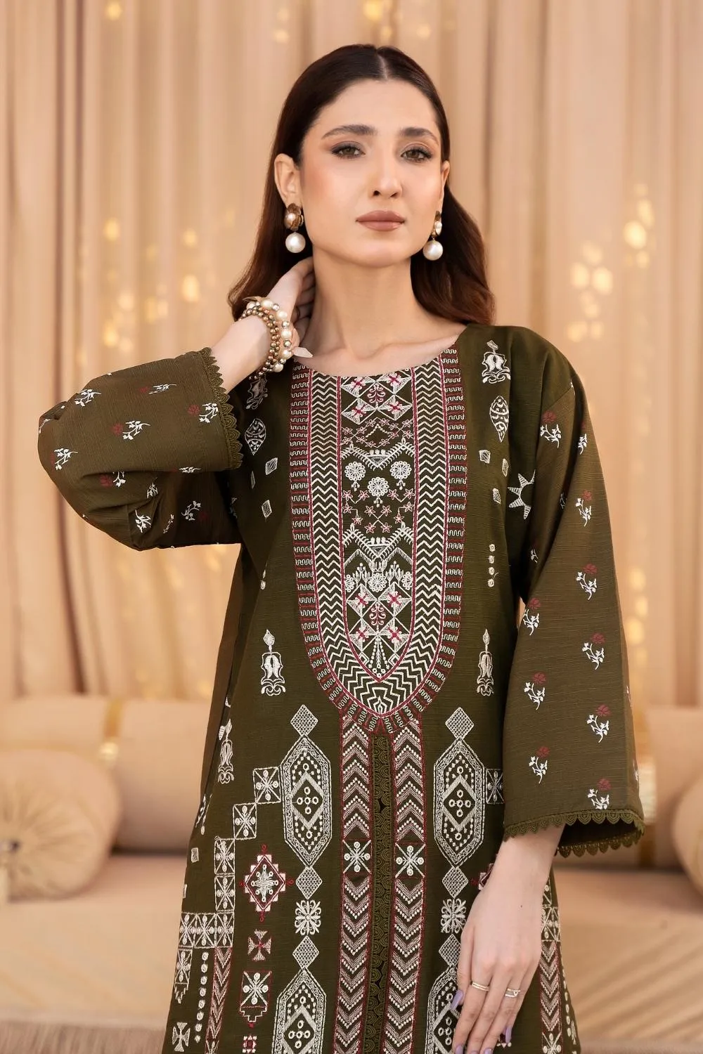 2PC Stitched | Embroidered Khaddar Suit