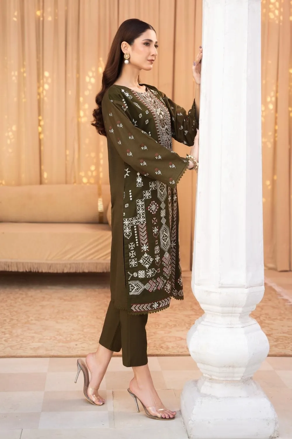 2PC Stitched | Embroidered Khaddar Suit