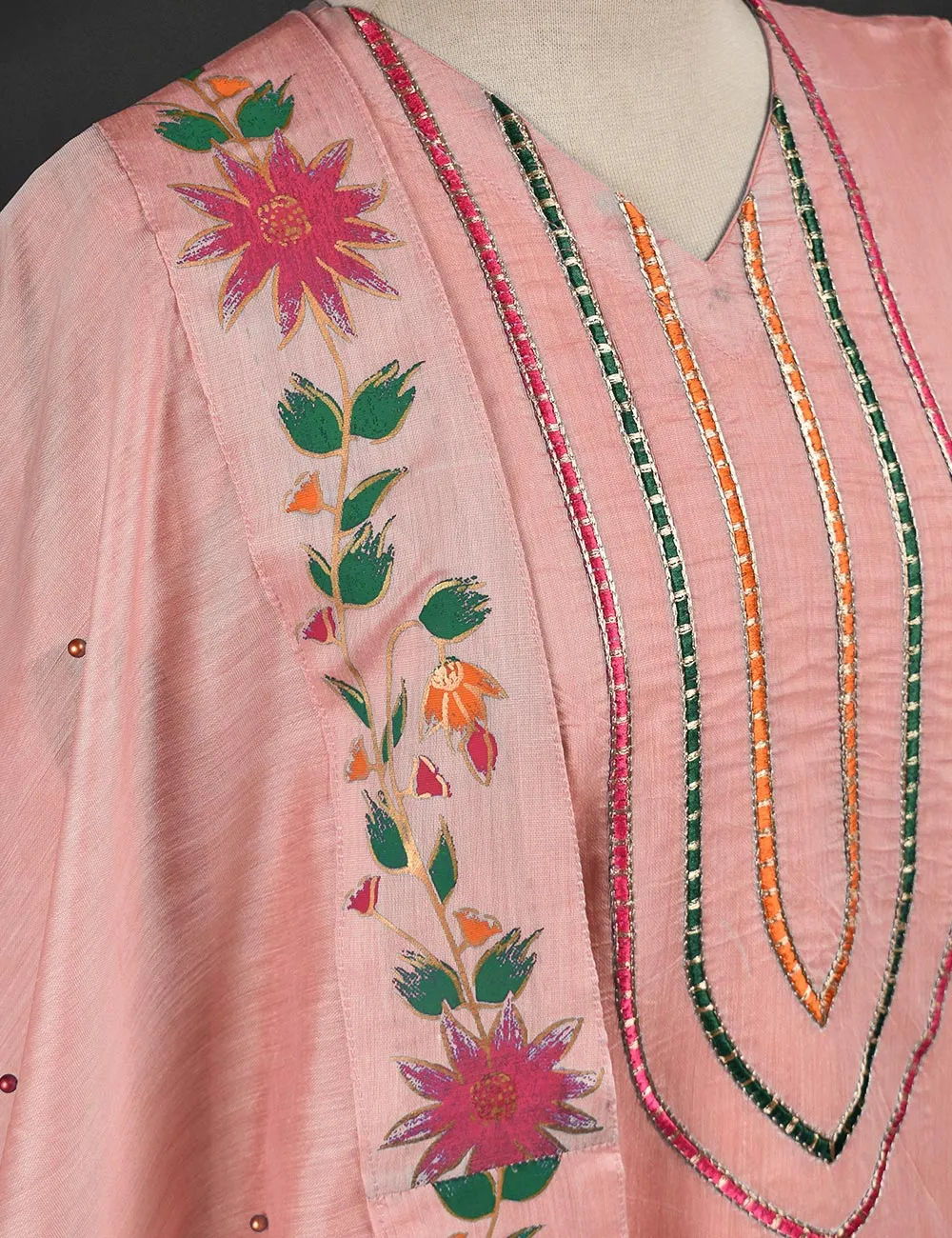 3 Pc Stitched Paper Cotton Chikankari Embroidered Dress with Beautiful Printed Borders - Charismatic Vibes (RTW-17-PeachyPink)
