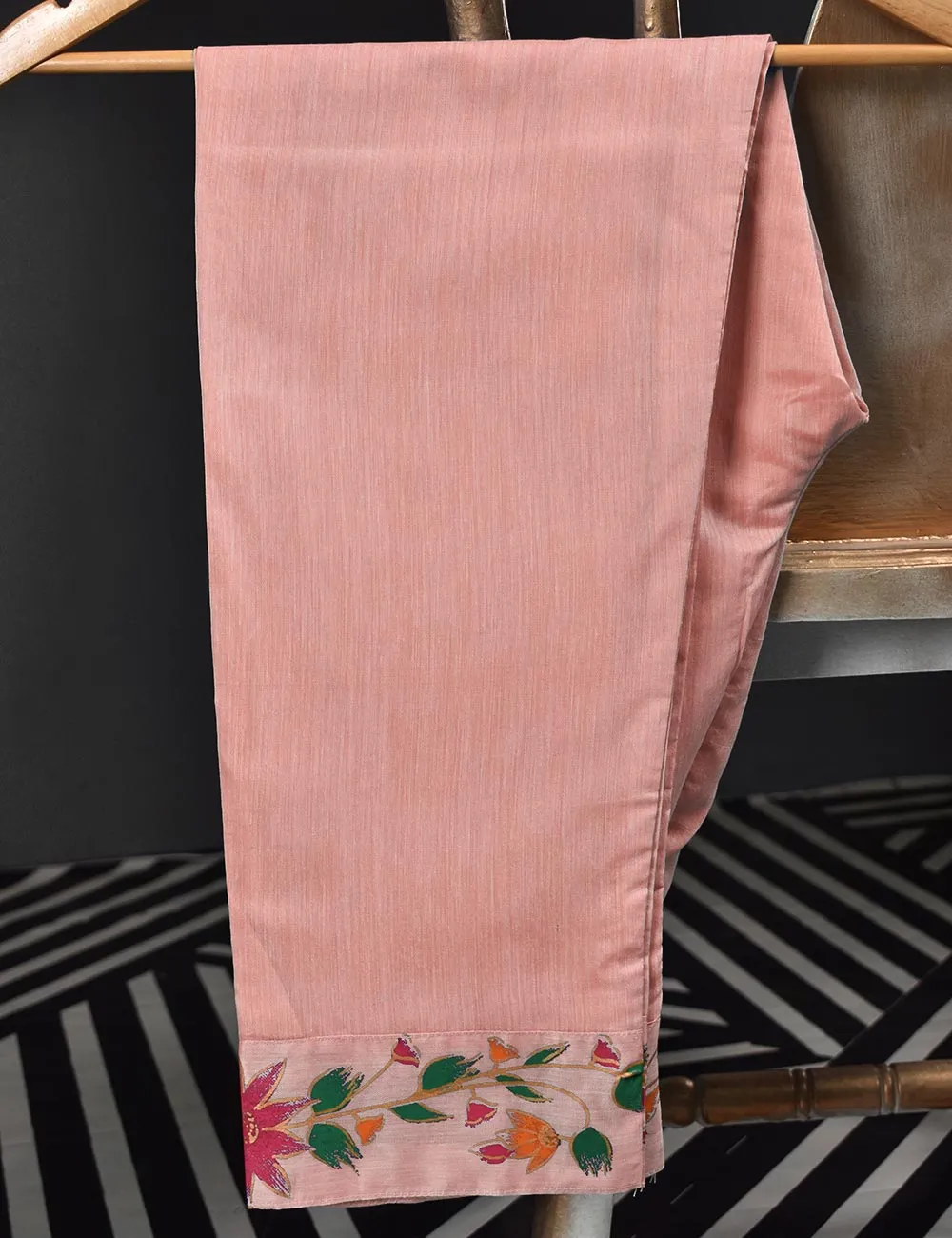 3 Pc Stitched Paper Cotton Chikankari Embroidered Dress with Beautiful Printed Borders - Charismatic Vibes (RTW-17-PeachyPink)