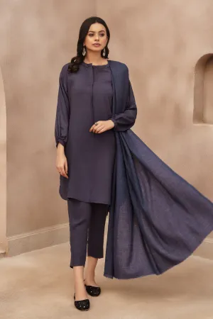 3 PC Stitched | Viscose Cotton Suit  Embroidered Wool Shawl