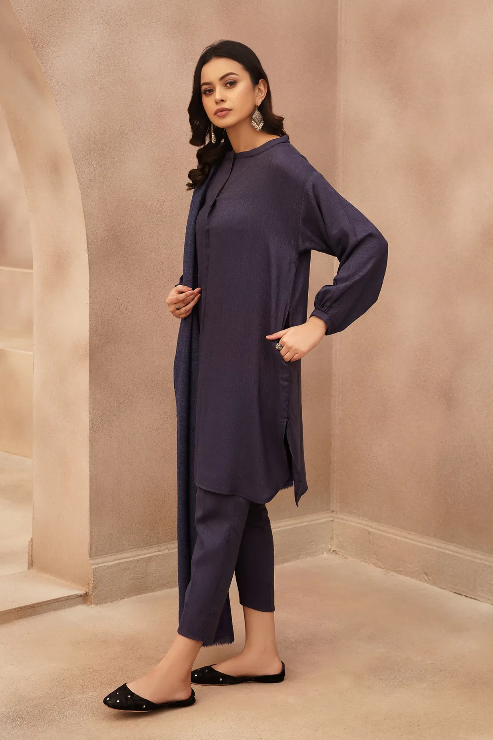 3 PC Stitched | Viscose Cotton Suit  Embroidered Wool Shawl