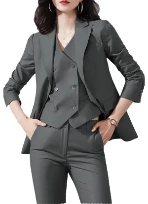3 Piece Business Casual Slim Fit Peak Lapel Women Suit (Blazer Vest Pants)