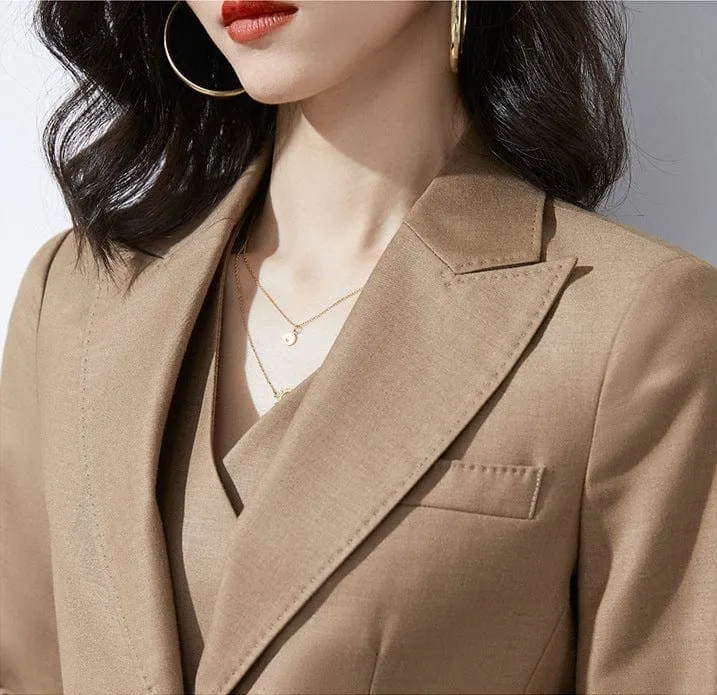 3 Piece Business Casual Slim Fit Peak Lapel Women Suit (Blazer Vest Pants)