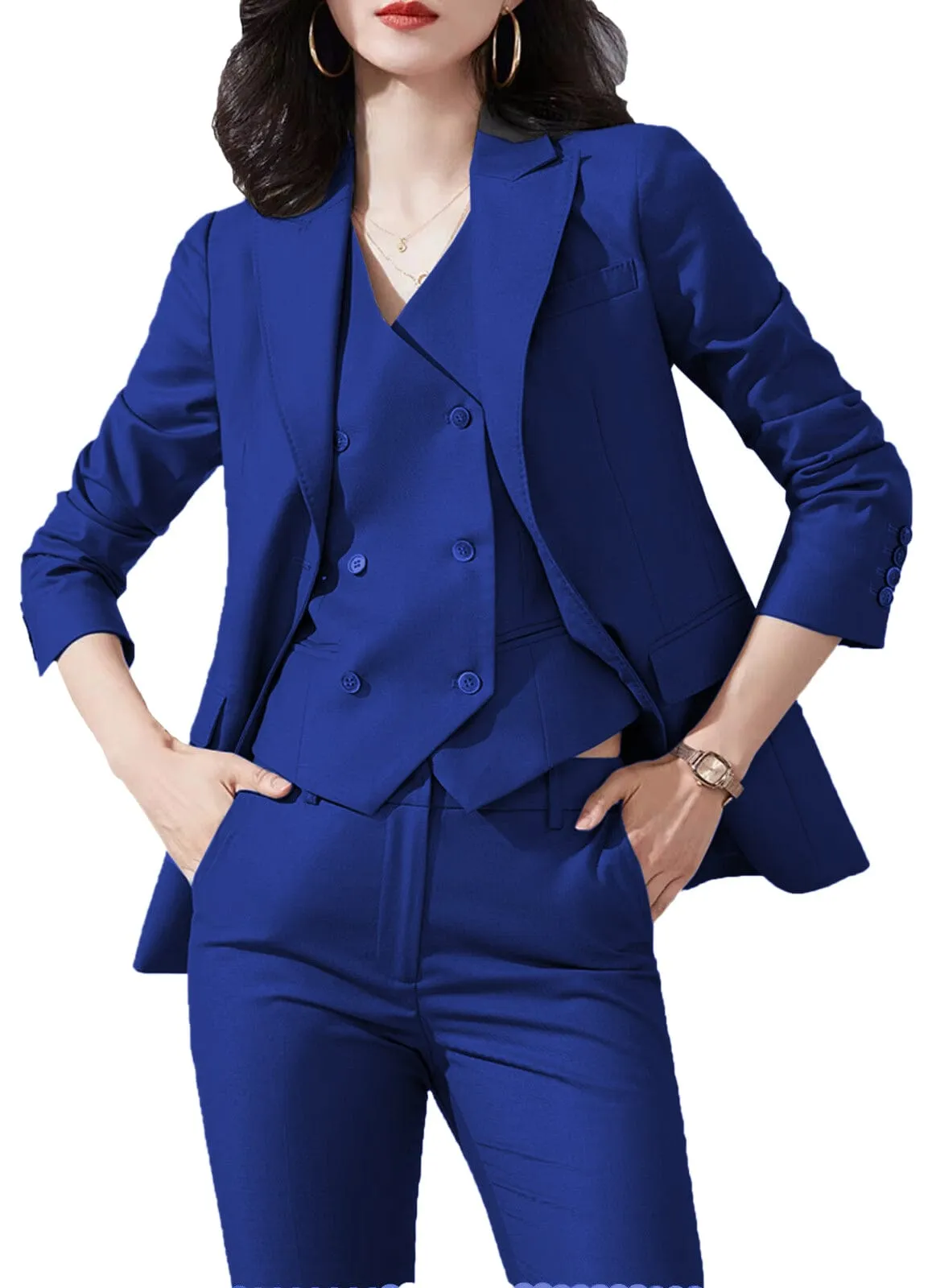 3 Piece Business Casual Slim Fit Peak Lapel Women Suit (Blazer Vest Pants)