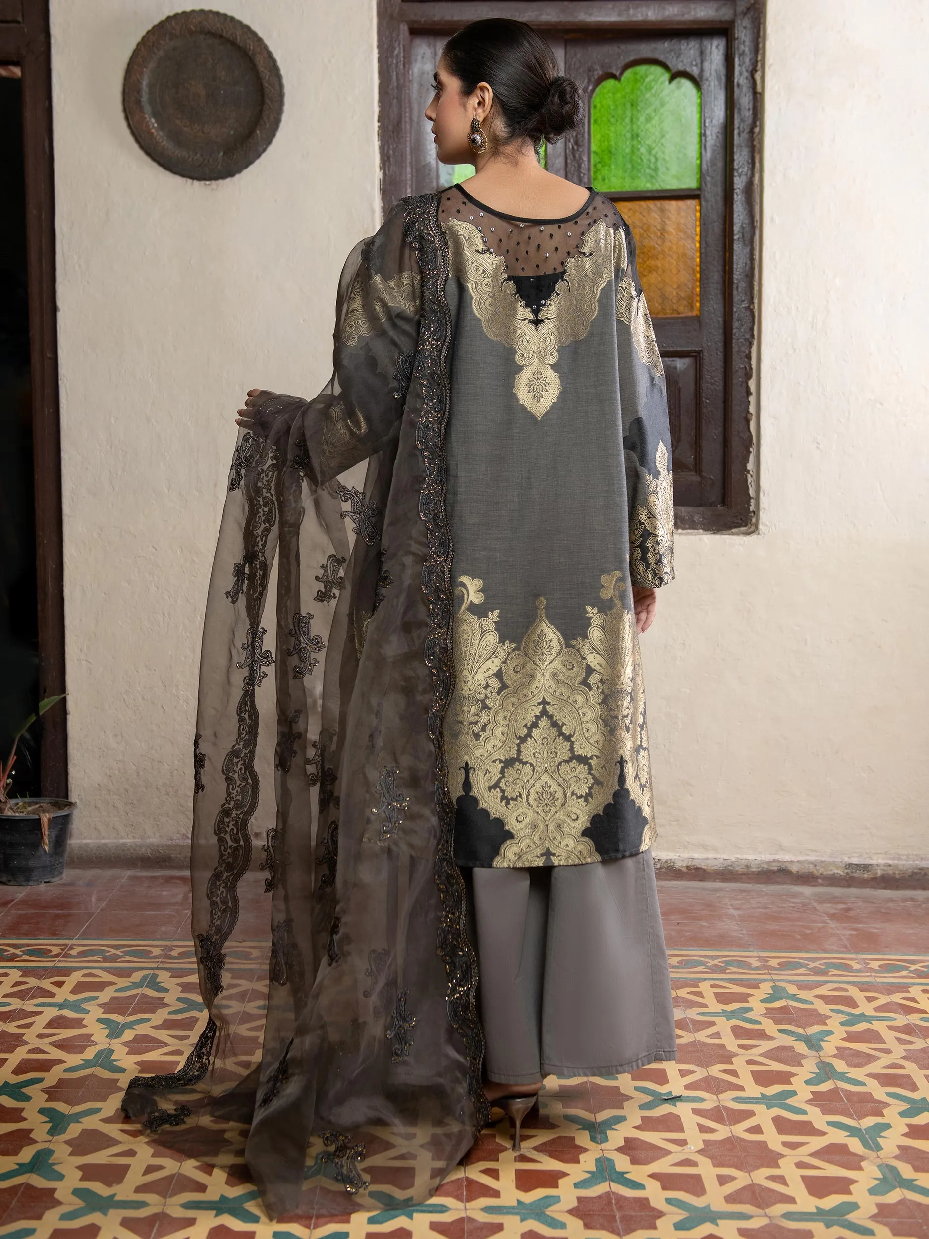 3 Piece Jacquard Suit-Embroidered (Unstitched) | Lime Light Women Eid Collection 2023