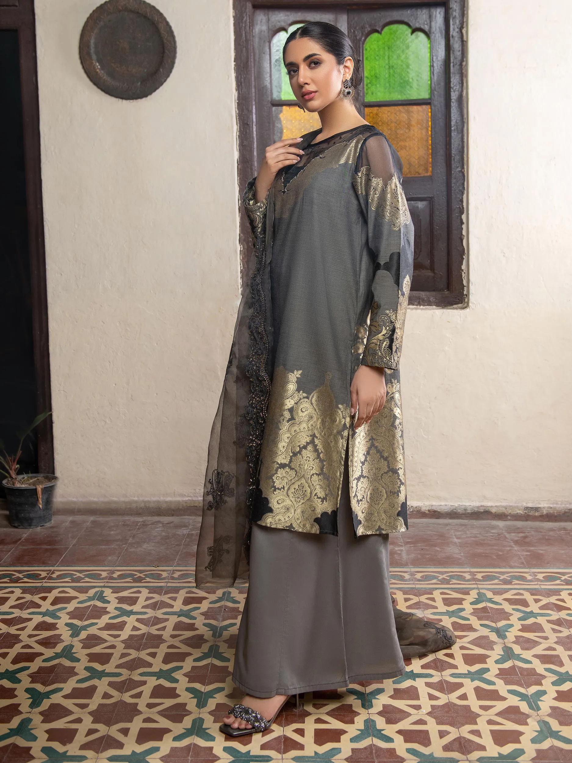 3 Piece Jacquard Suit-Embroidered (Unstitched) | Lime Light Women Eid Collection 2023