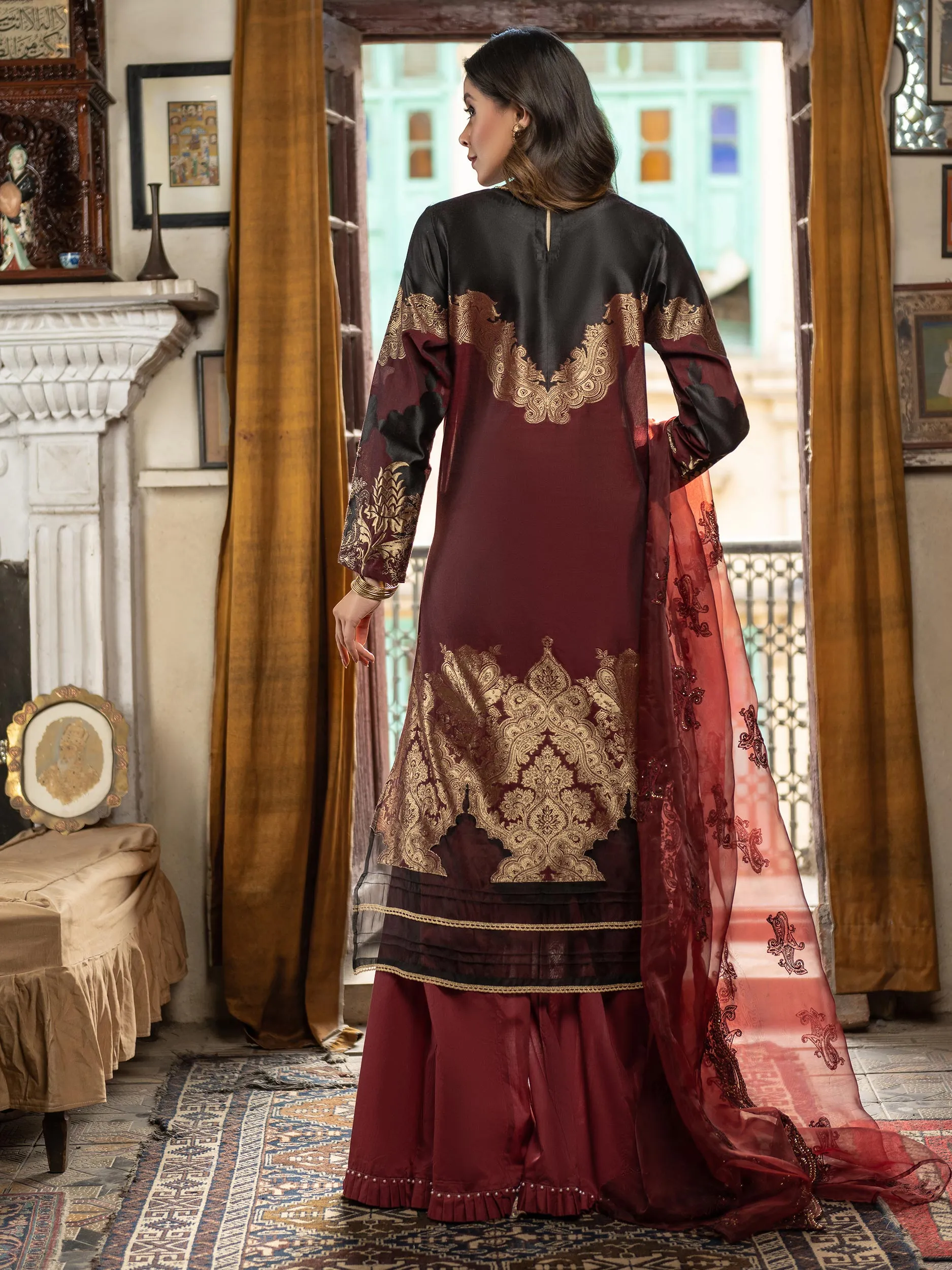 3 Piece Jacquard Suit-Embroidered (Unstitched) | Lime Light Women Eid Collection 2023