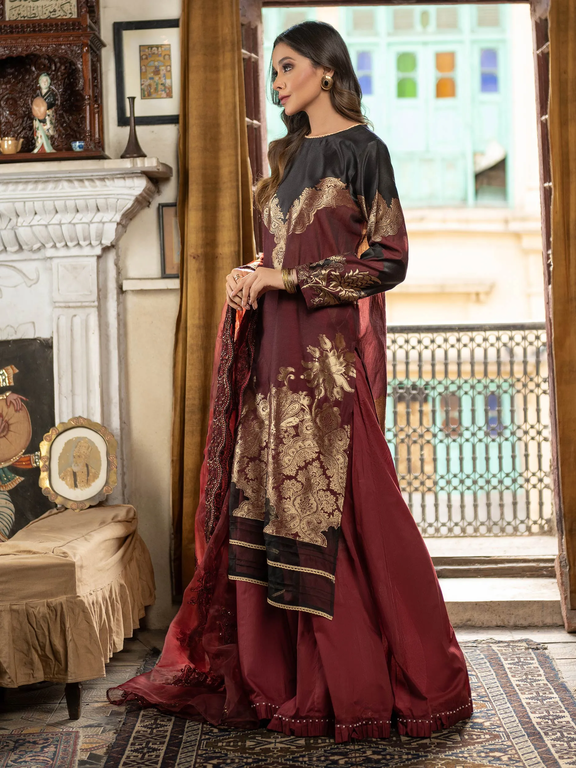 3 Piece Jacquard Suit-Embroidered (Unstitched) | Lime Light Women Eid Collection 2023