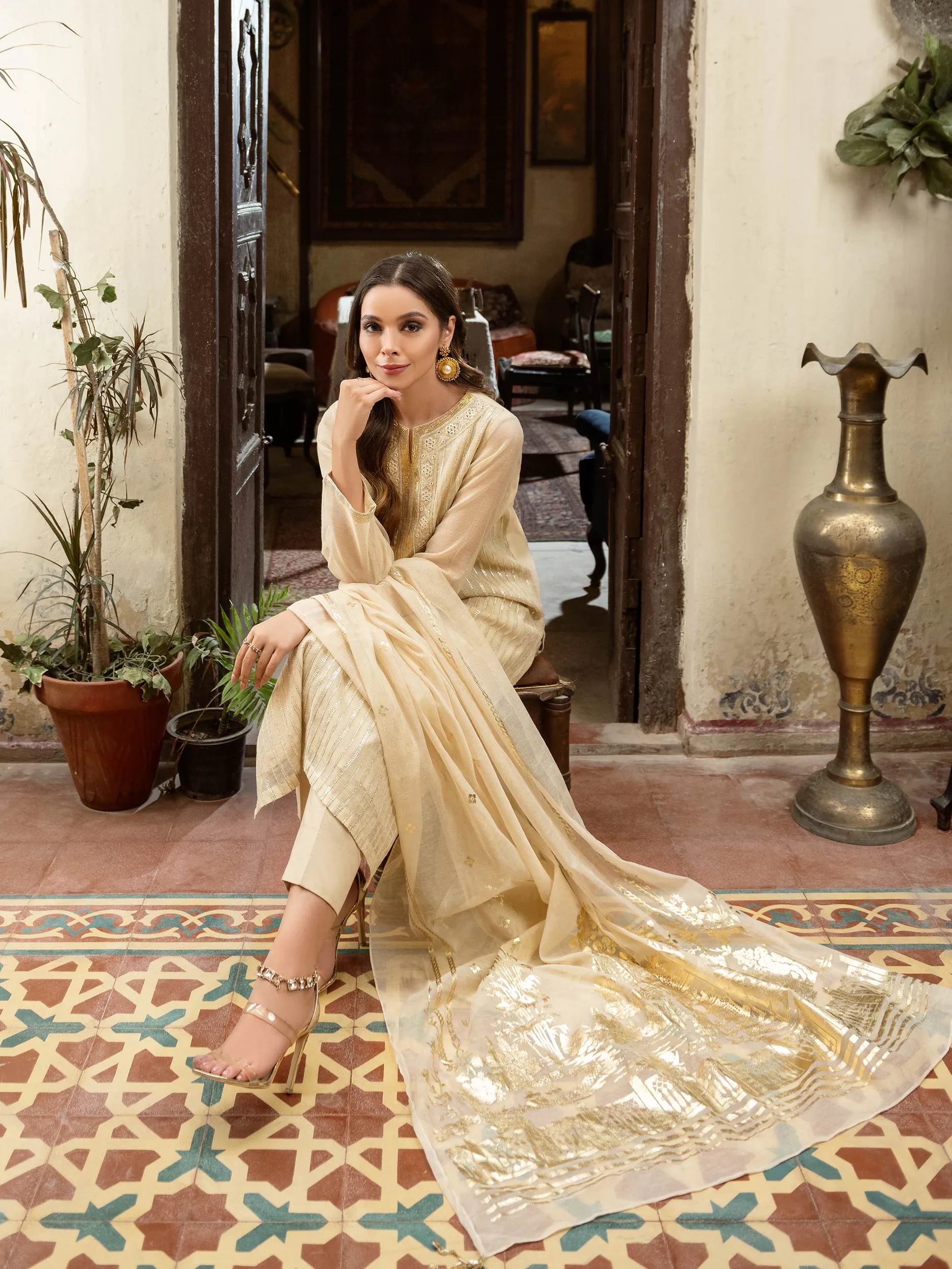 3 Piece Net Suit-Embroidered (Unstitched) | Lime Light Women Eid Collection 2023
