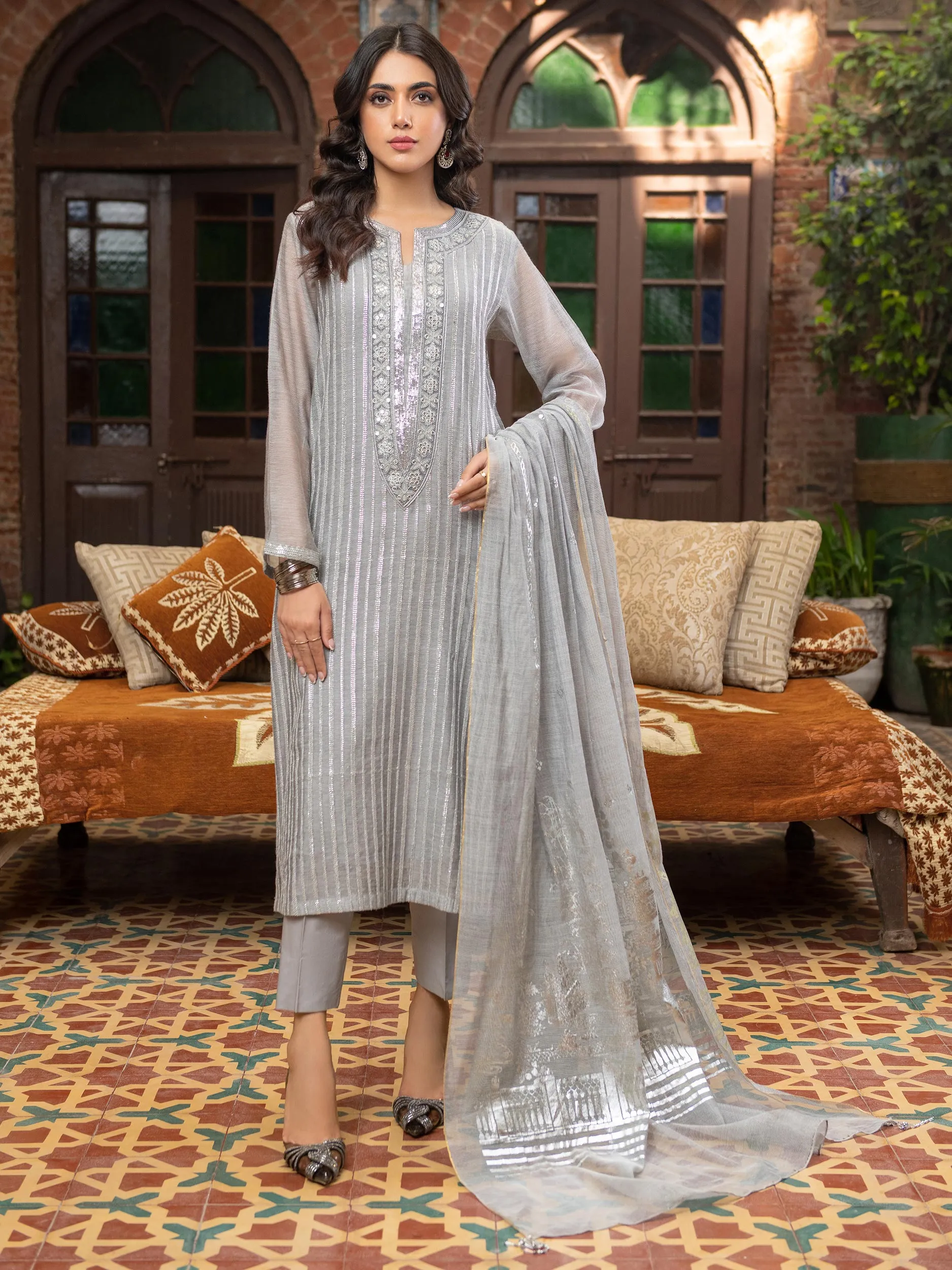 3 Piece Net Suit-Embroidered (Unstitched) | Lime Light Women Eid Collection 2023