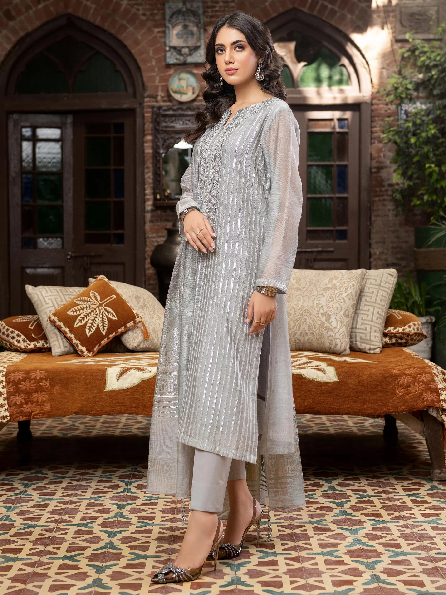 3 Piece Net Suit-Embroidered (Unstitched) | Lime Light Women Eid Collection 2023
