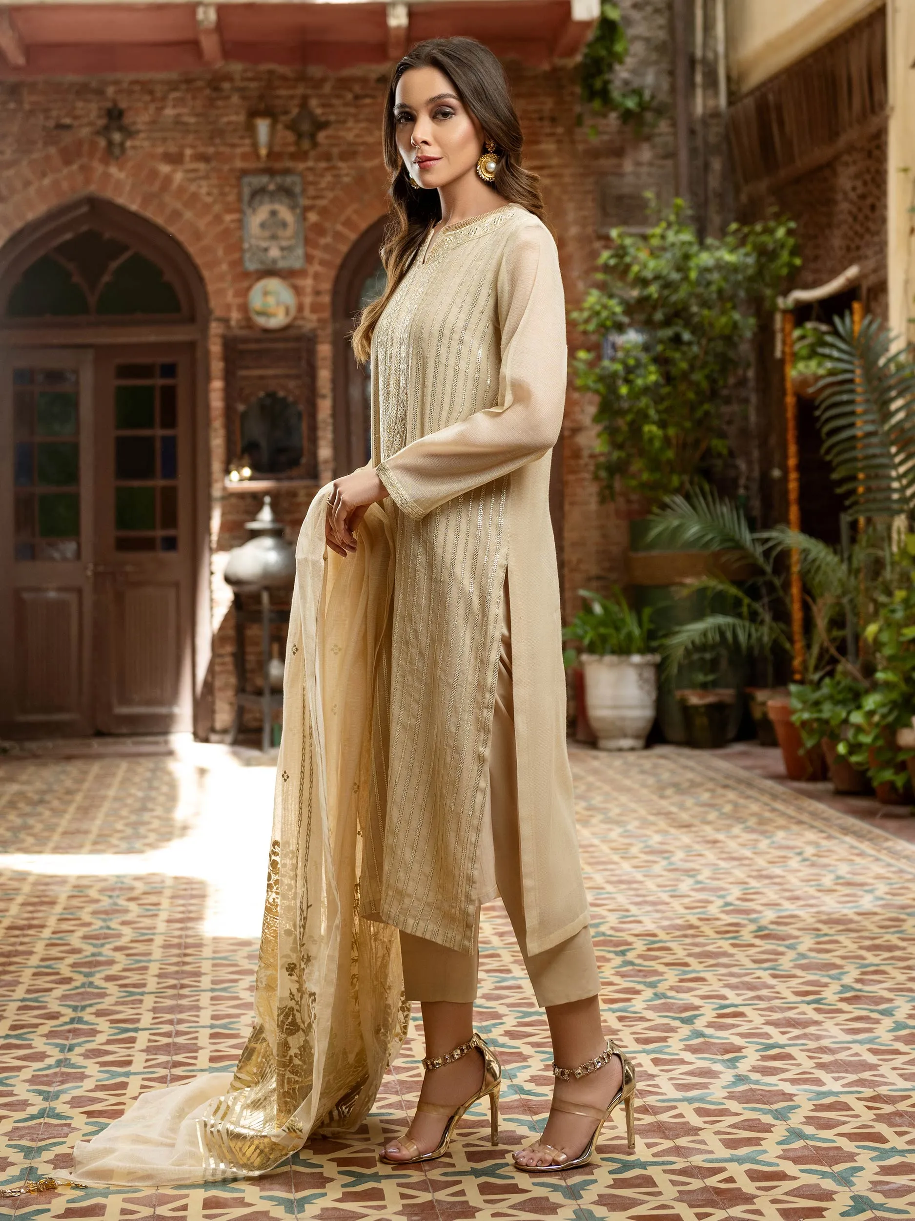 3 Piece Net Suit-Embroidered (Unstitched) | Lime Light Women Eid Collection 2023
