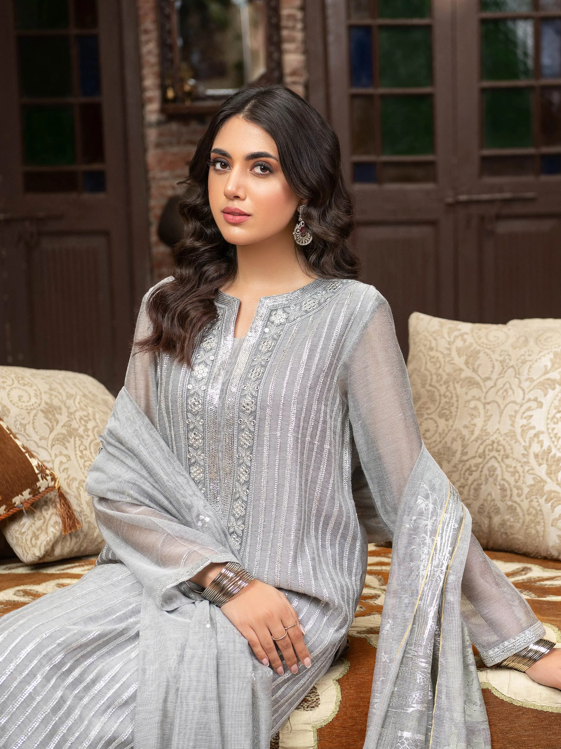 3 Piece Net Suit-Embroidered (Unstitched) | Lime Light Women Eid Collection 2023