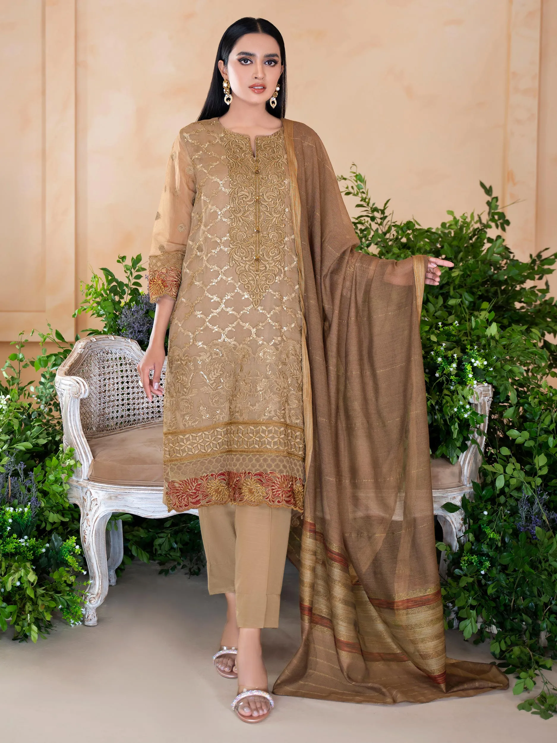3 Piece Organza Suit-Embroidered (Unstitched) | Lime Light Women Eid Collection 2023