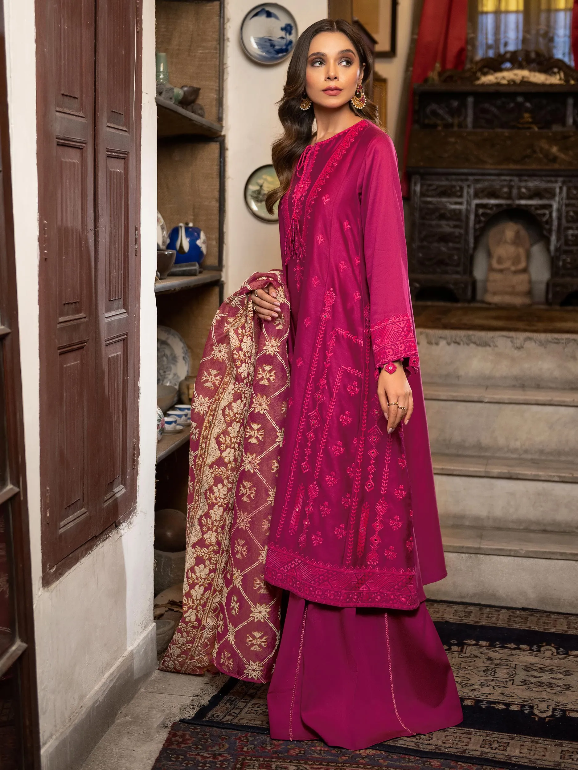 3 Piece Satin Suit-Embroidered (Unstitched) | Lime Light Women Eid Collection 2023