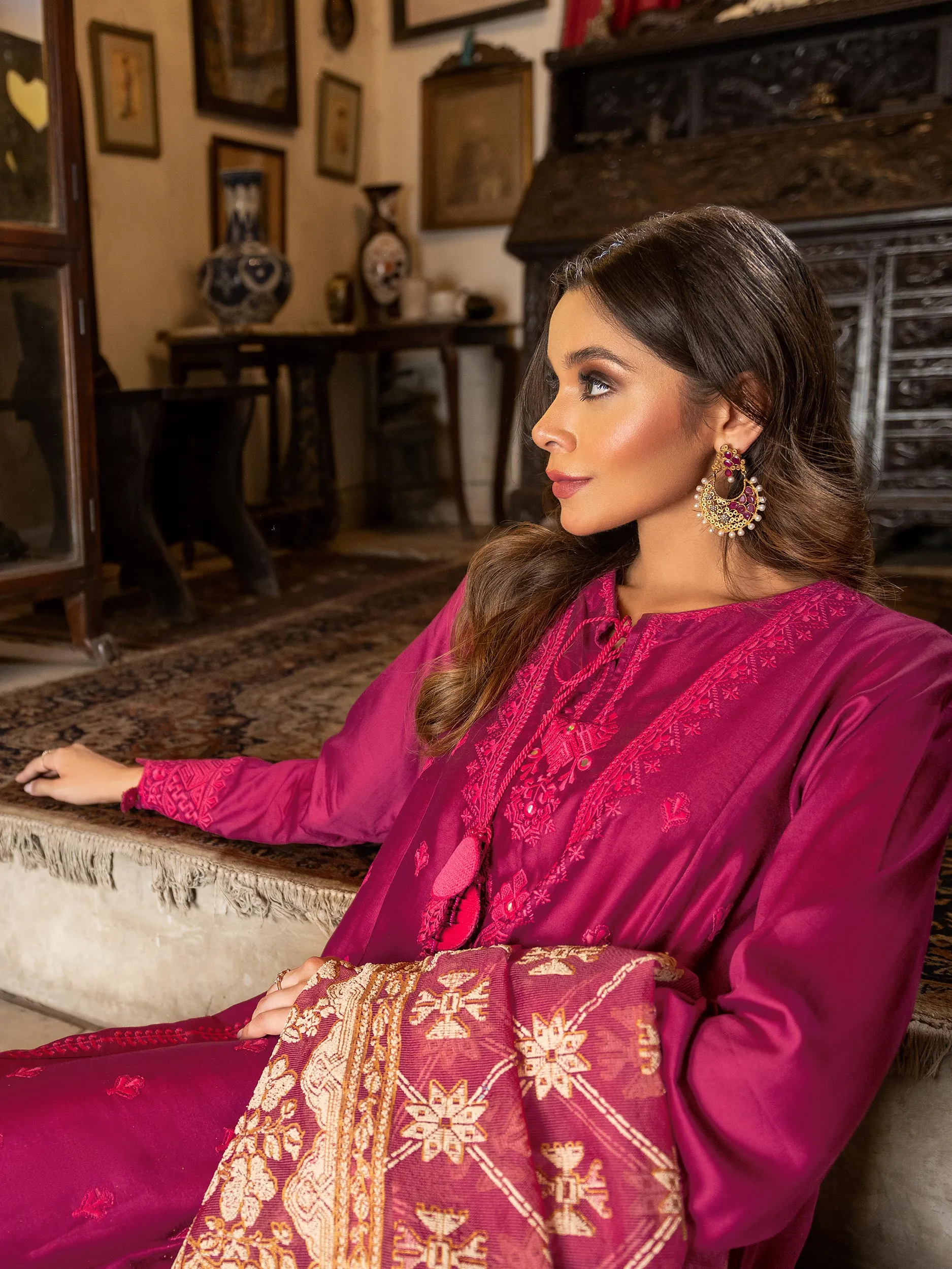 3 Piece Satin Suit-Embroidered (Unstitched) | Lime Light Women Eid Collection 2023