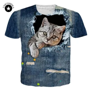3D Naughty Cat T-shirt Men Women Casual Animal T Shirt