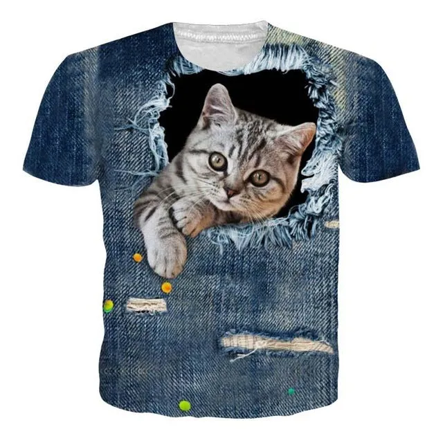 3D Naughty Cat T-shirt Men Women Casual Animal T Shirt