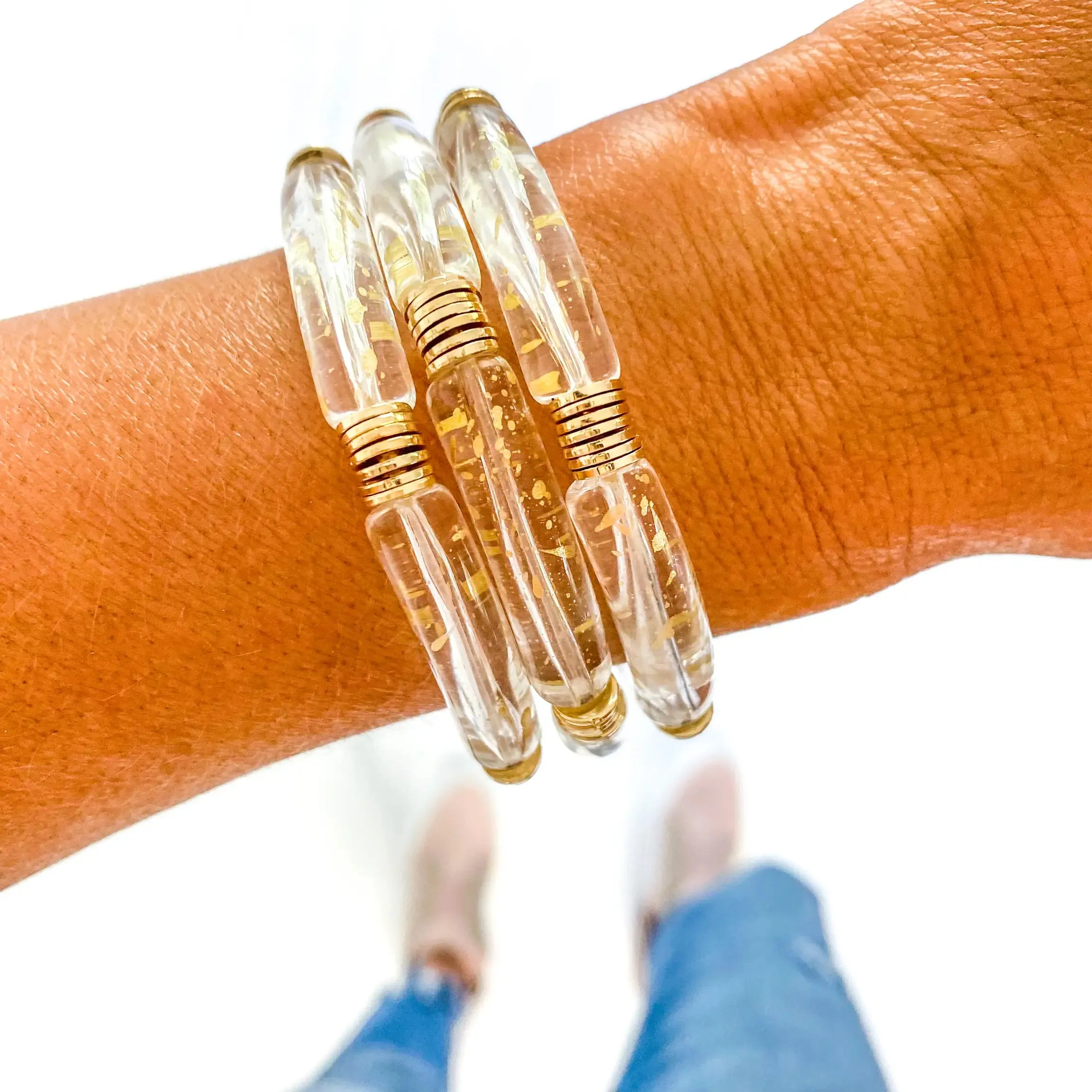 Acrylic Tube Bamboo Bracelet- Small Gold Confetti