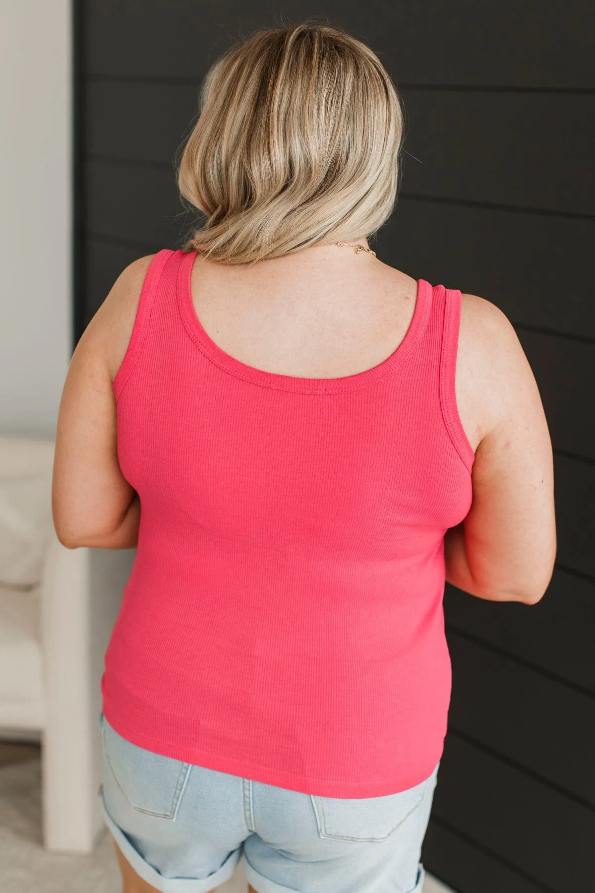 All Who Wander Henley Tank Top- Punch Pink