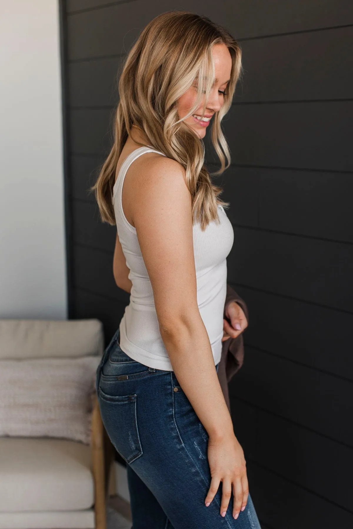 All Who Wander Henley Tank Top- White