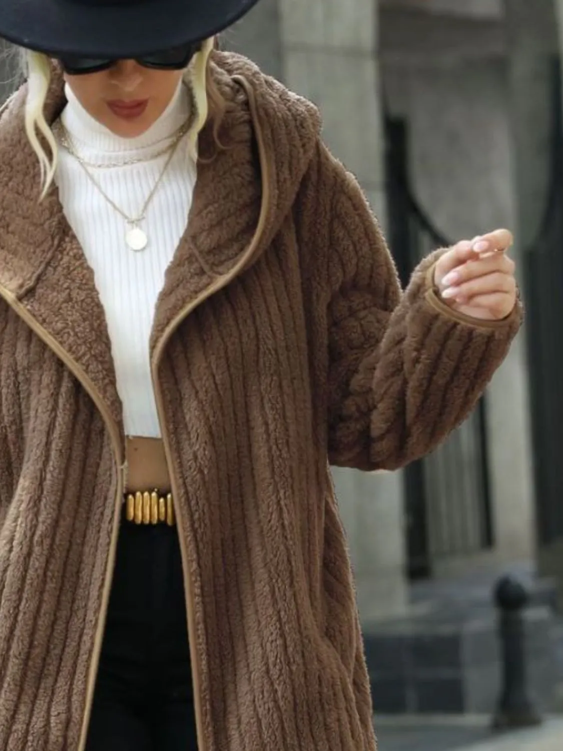 Amalie Open Front Ribbed Hooded Coat