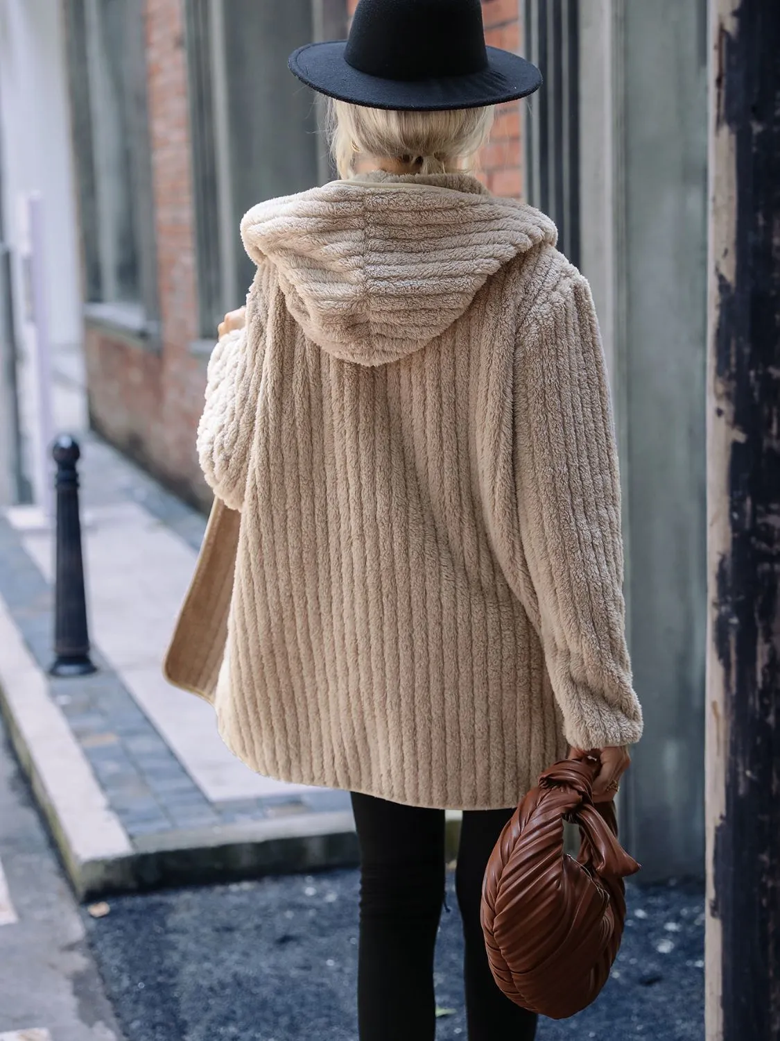 Amalie Open Front Ribbed Hooded Coat