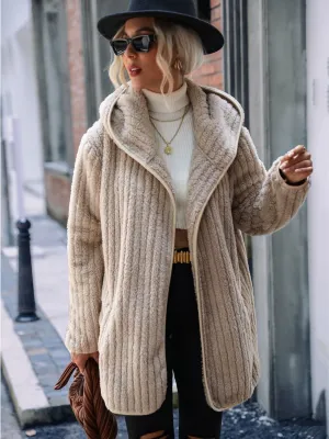 Amalie Open Front Ribbed Hooded Coat