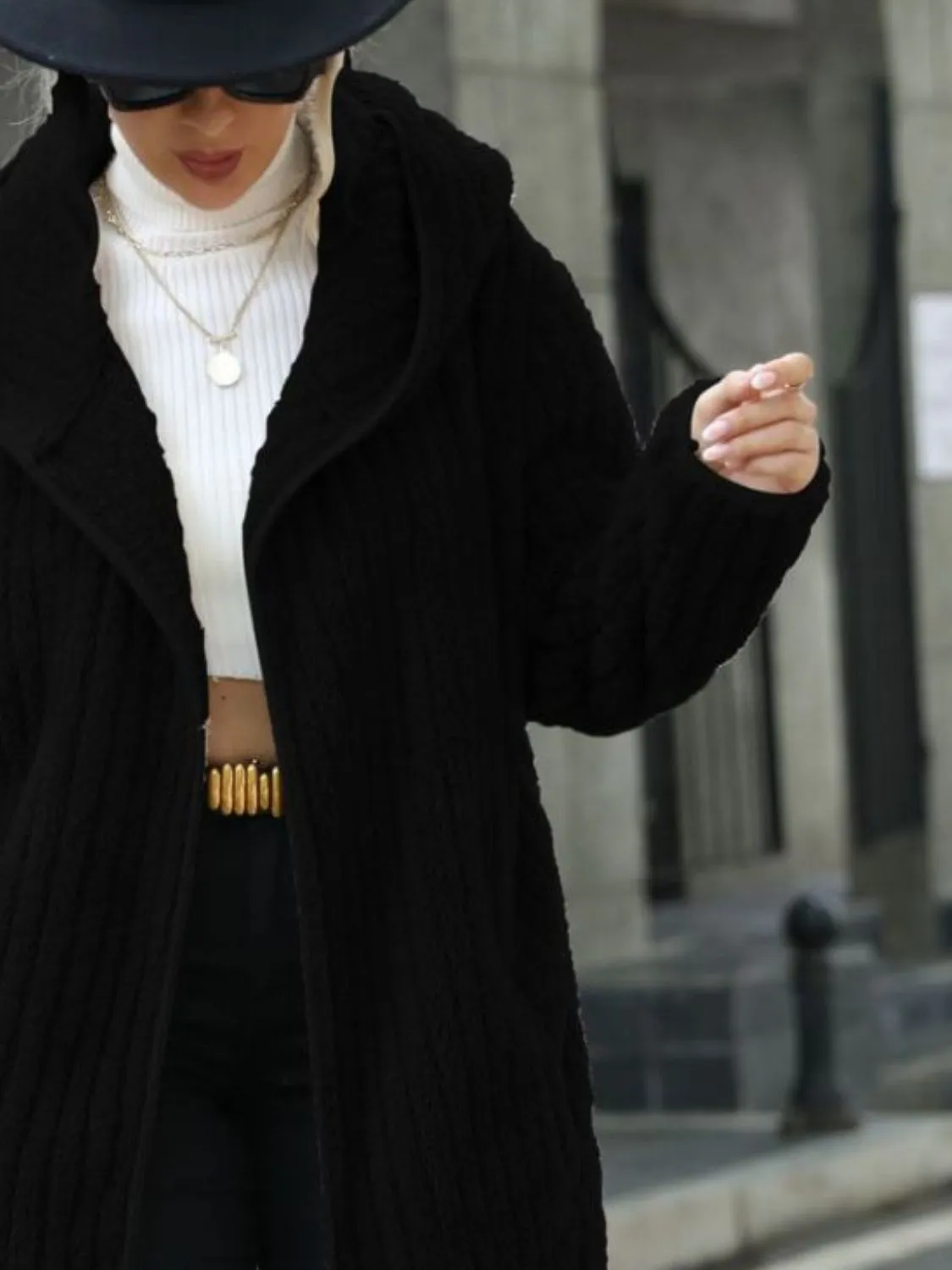 Amalie Open Front Ribbed Hooded Coat