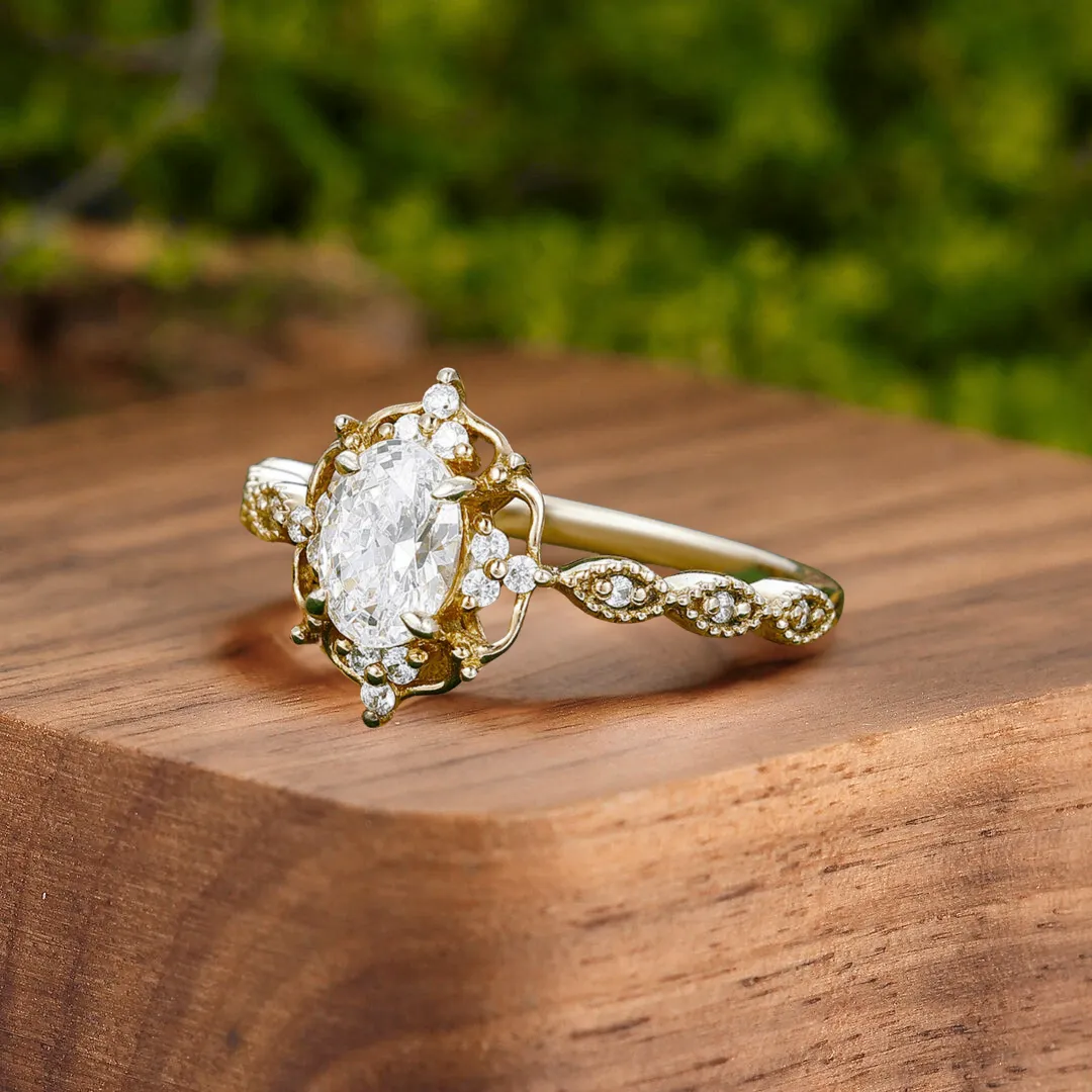 Antique Moissanite Engagement Floral Prongs Couples Ring Set 925 Sterling Silver And Tungsten Ring Set